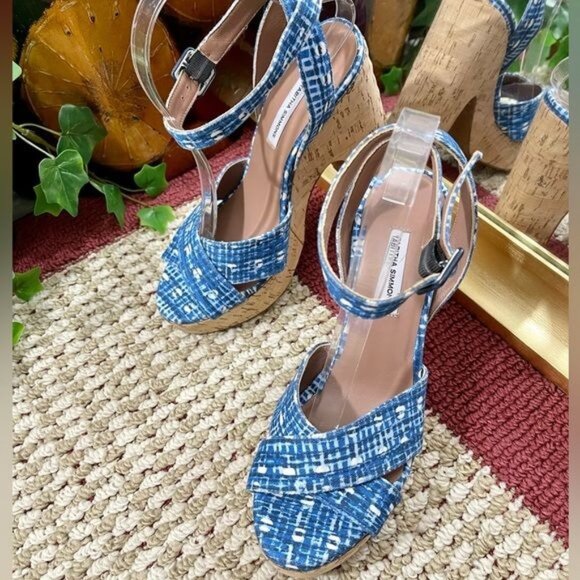 TABITHA SIMMONS Elena Crisscross Platform Wedge Sandals in Blue Size 39.5 / US 9 - Picture 11 of 14